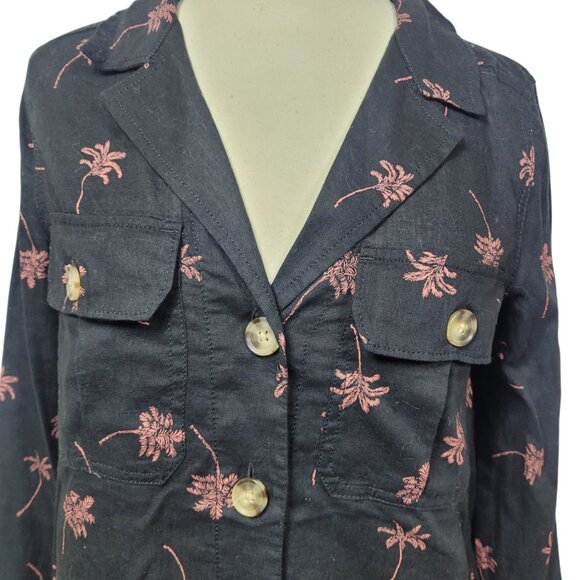 Express Palm Tree Print Linen Shirt NWT XS Black Vacation Resort Button Up Top - Picture 2 of 11